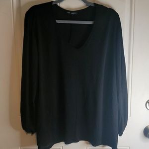 Black tunic, size 20, sheer, long sleeve, v-neck